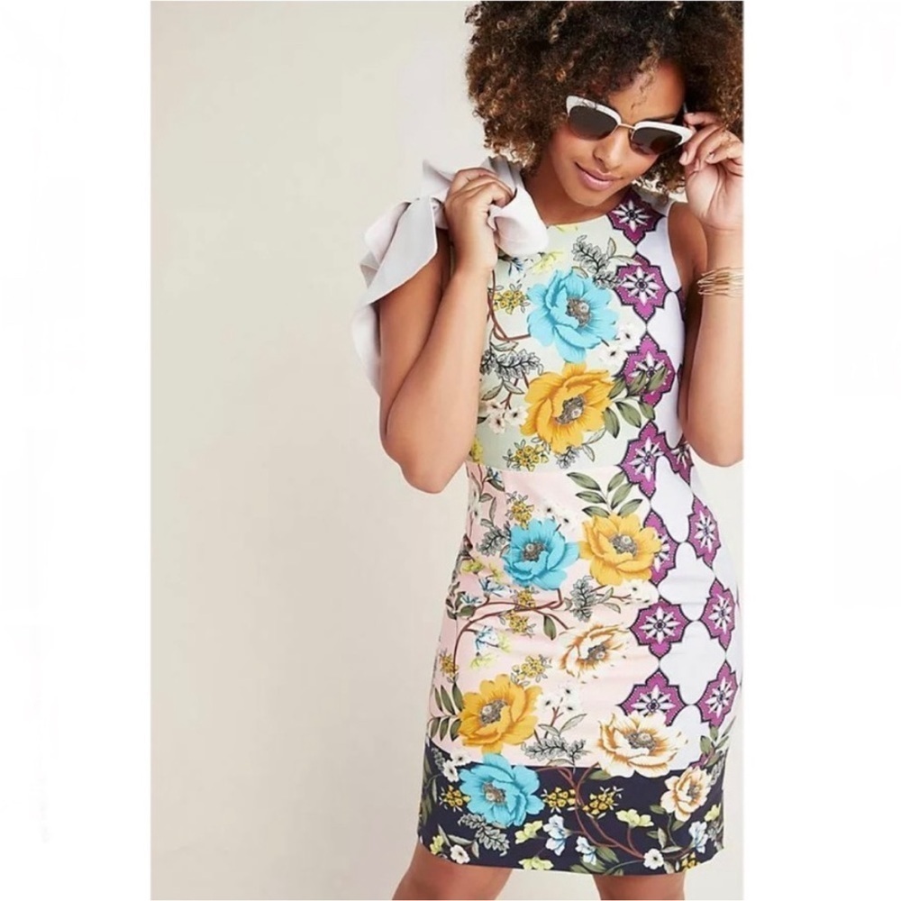 Maeve Floral Sheath Dress in Pink, Yellow, Blue
